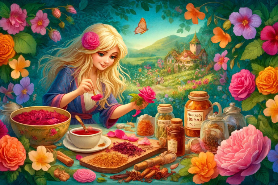 Lila is crafting her magical brew, Masala Rose Tea