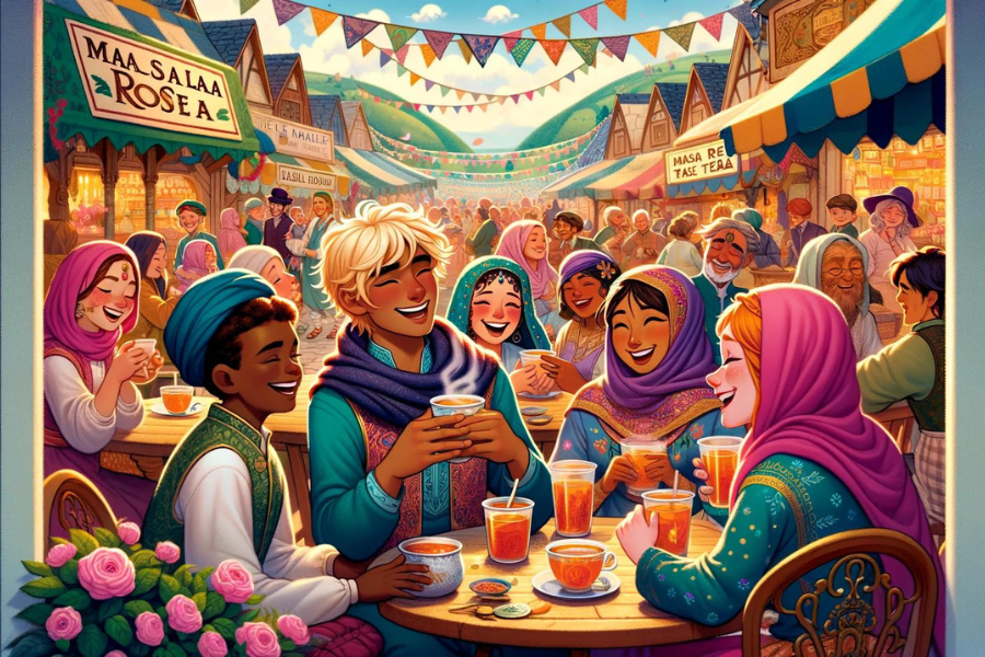 Joyful villages share a cup of masala rose tea