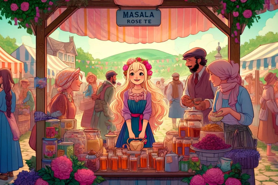 Lila is sharing Masala Rose tea at the farmers market