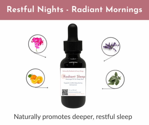 Radiant Sleep massage oil bottle for menopause sleep support – Botanic Aromatics