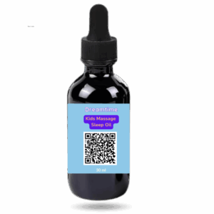 Dark amber bottle of Dreamseed Kids Sleep Massage Oil, a natural botanical massage oil created to support calm and restful sleep for children.