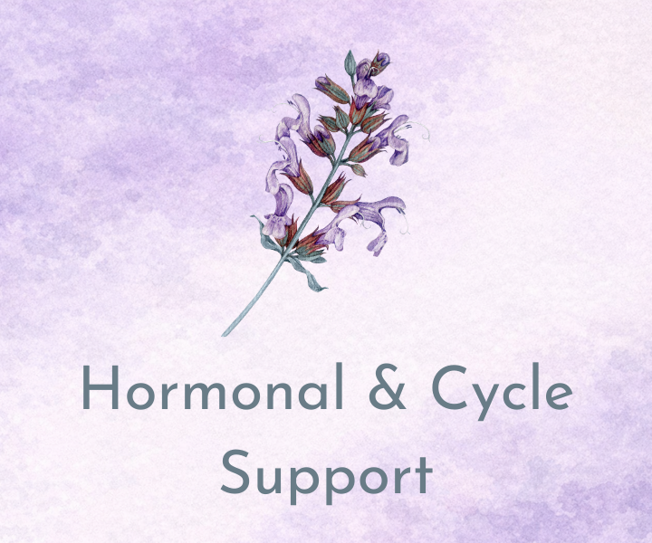 Soft watercolor background with floral icon representing hormonal and cyclical support